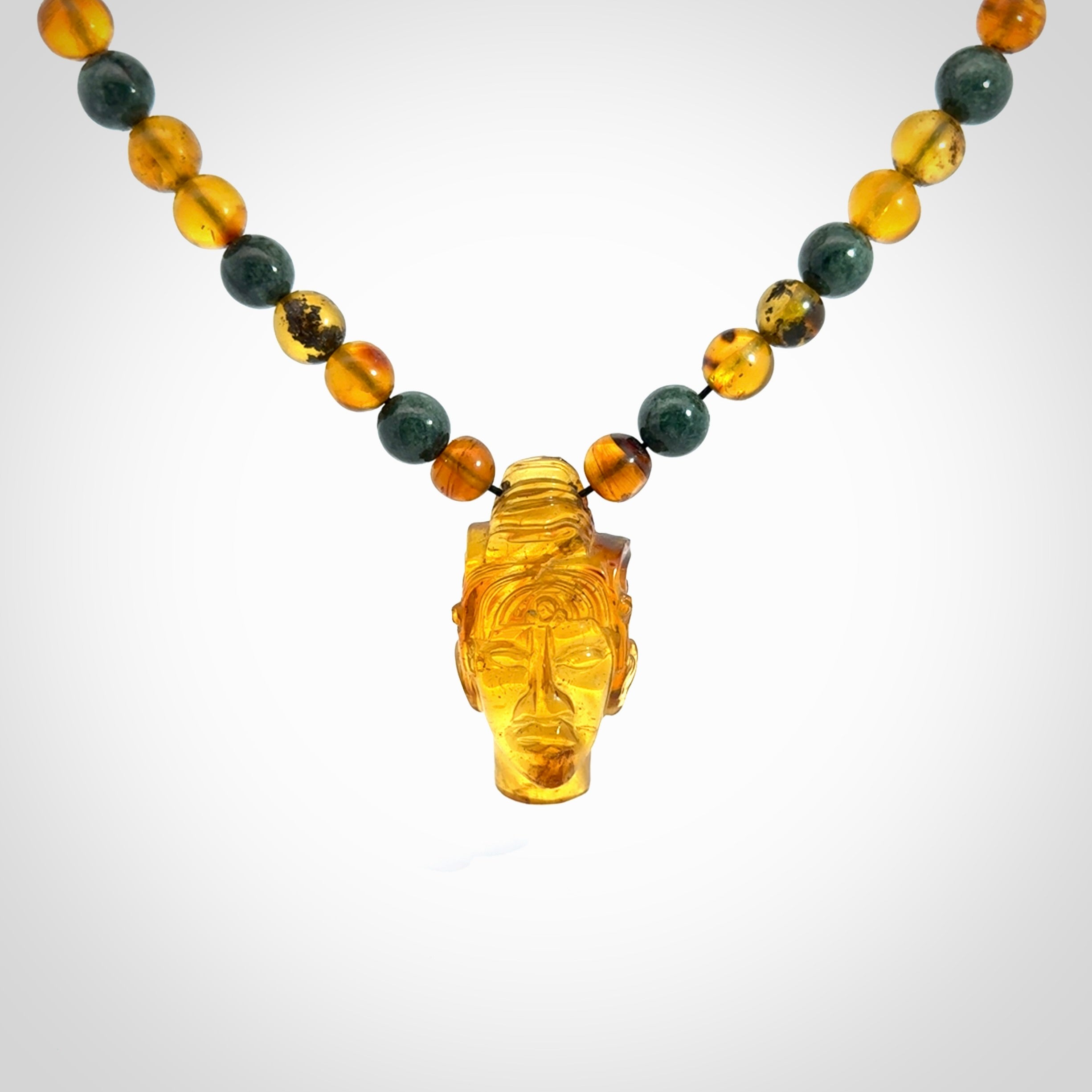 Hand made amber and Guatemalan Jadeite Mexican necklace