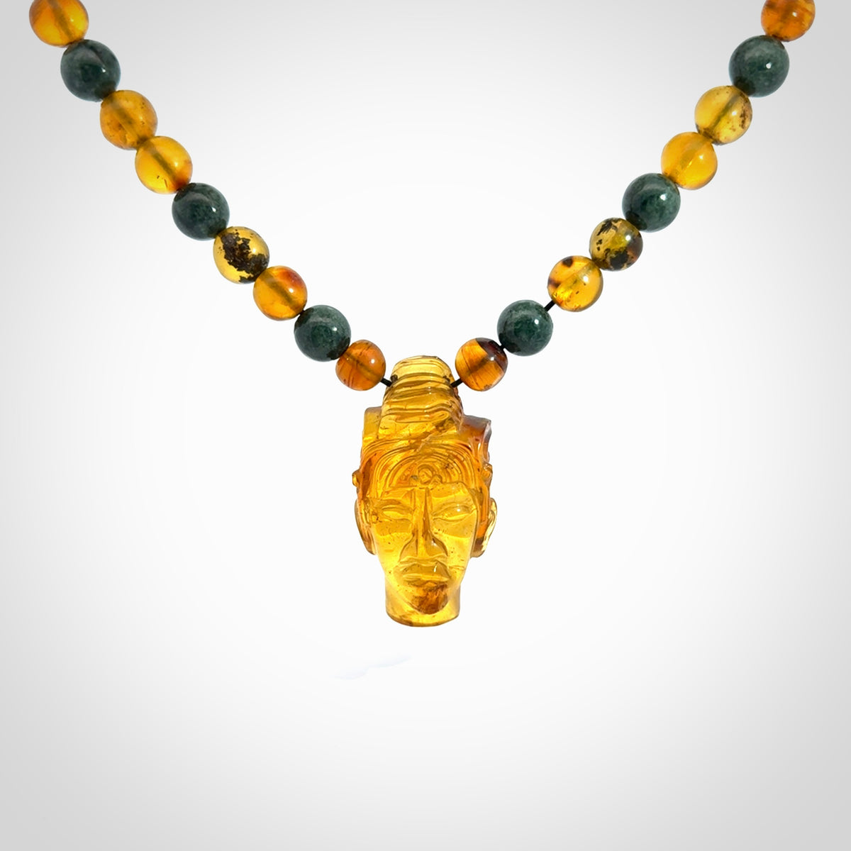Hand made amber and Guatemalan Jadeite Mexican necklace