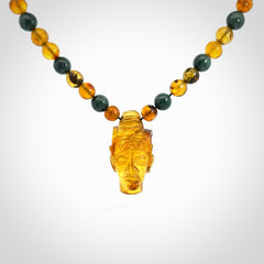 Hand made amber and Guatemalan Jadeite Mexican necklace
