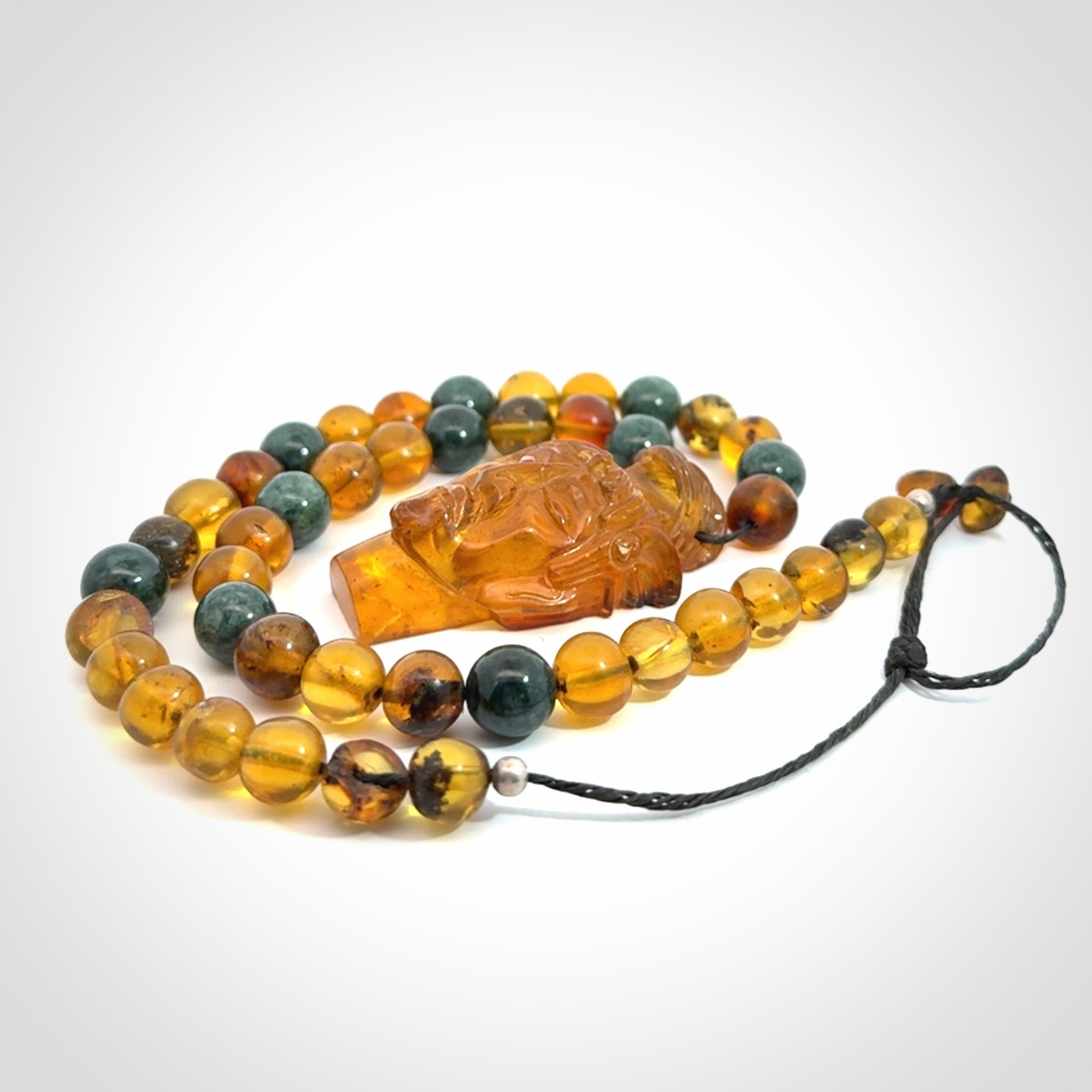 Hand made amber and Guatemalan Jadeite Mexican necklace