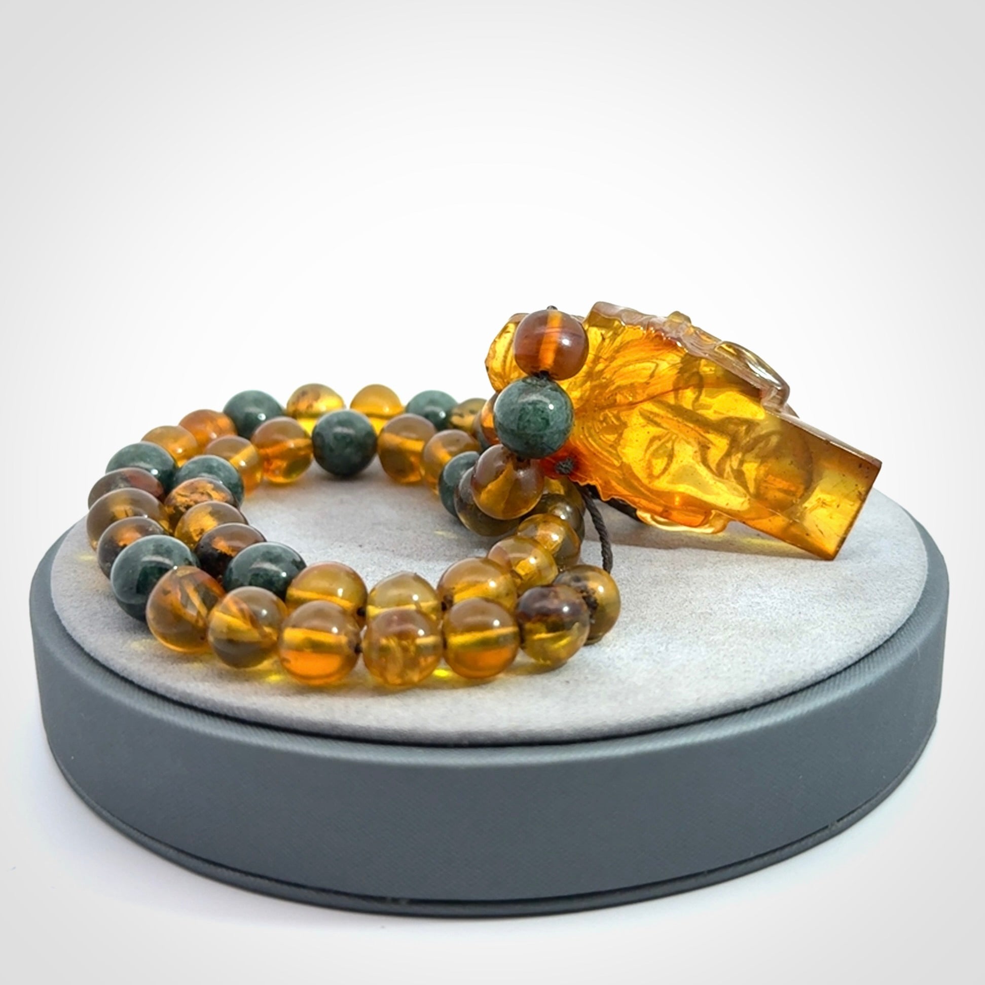Hand made amber and Guatemalan Jadeite Mexican necklace