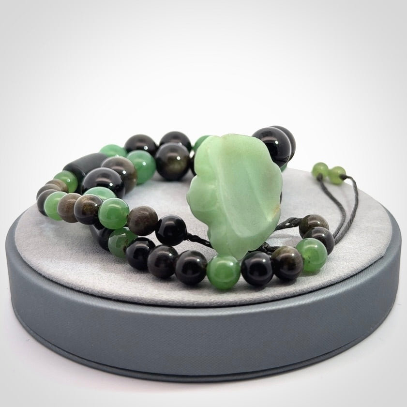 Hand made green aventurine and golden obsidian Mexican necklace