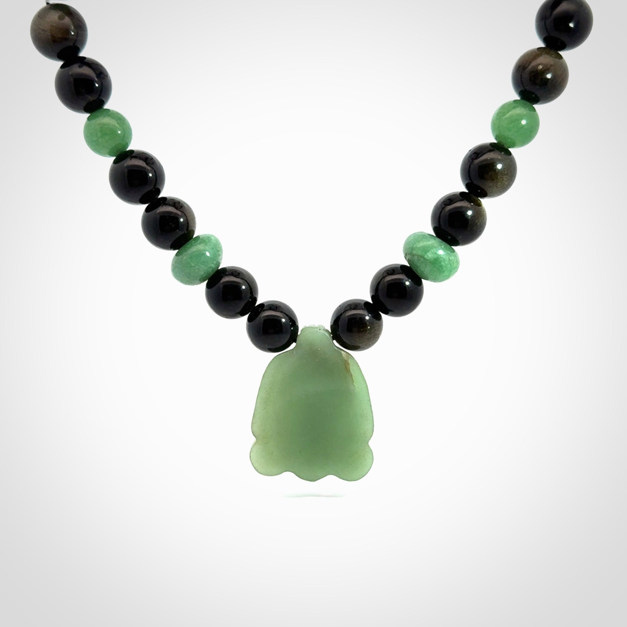 Hand made green aventurine and golden obsidian Mexican necklace