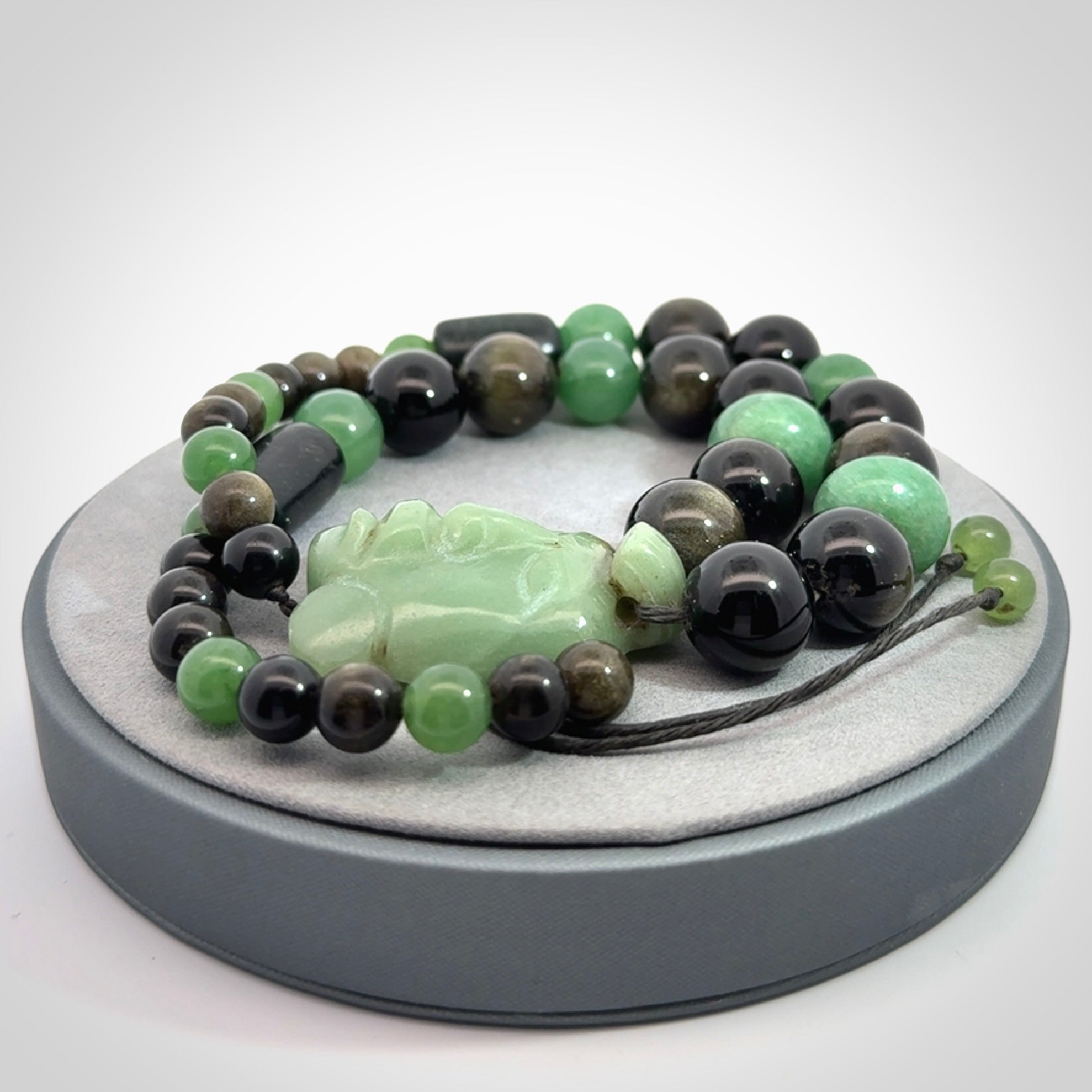 Hand made green aventurine and golden obsidian Mexican necklace