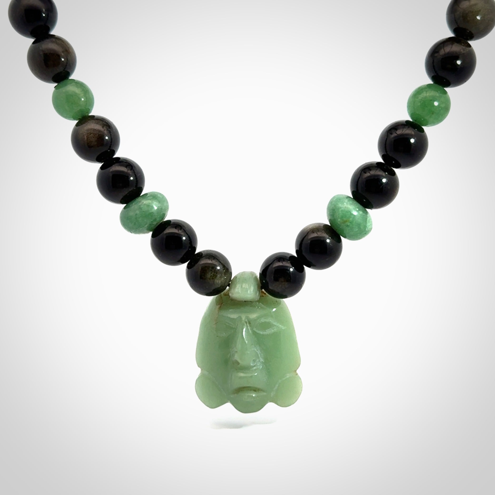 Hand made green aventurine and golden obsidian Mexican necklace