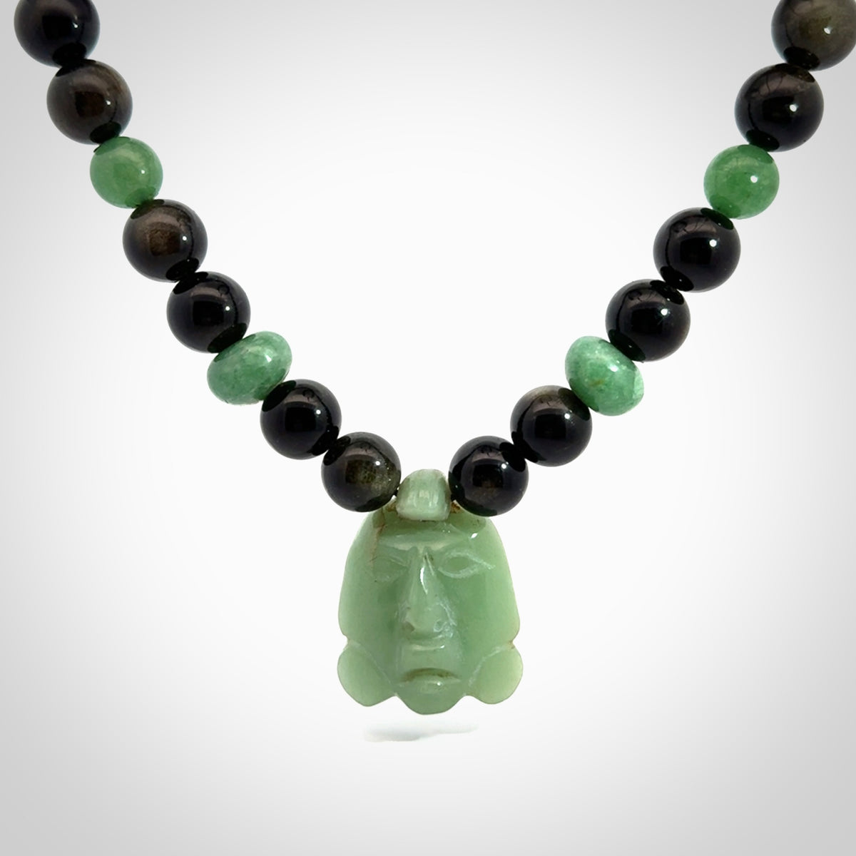 Hand made green aventurine and golden obsidian Mexican necklace