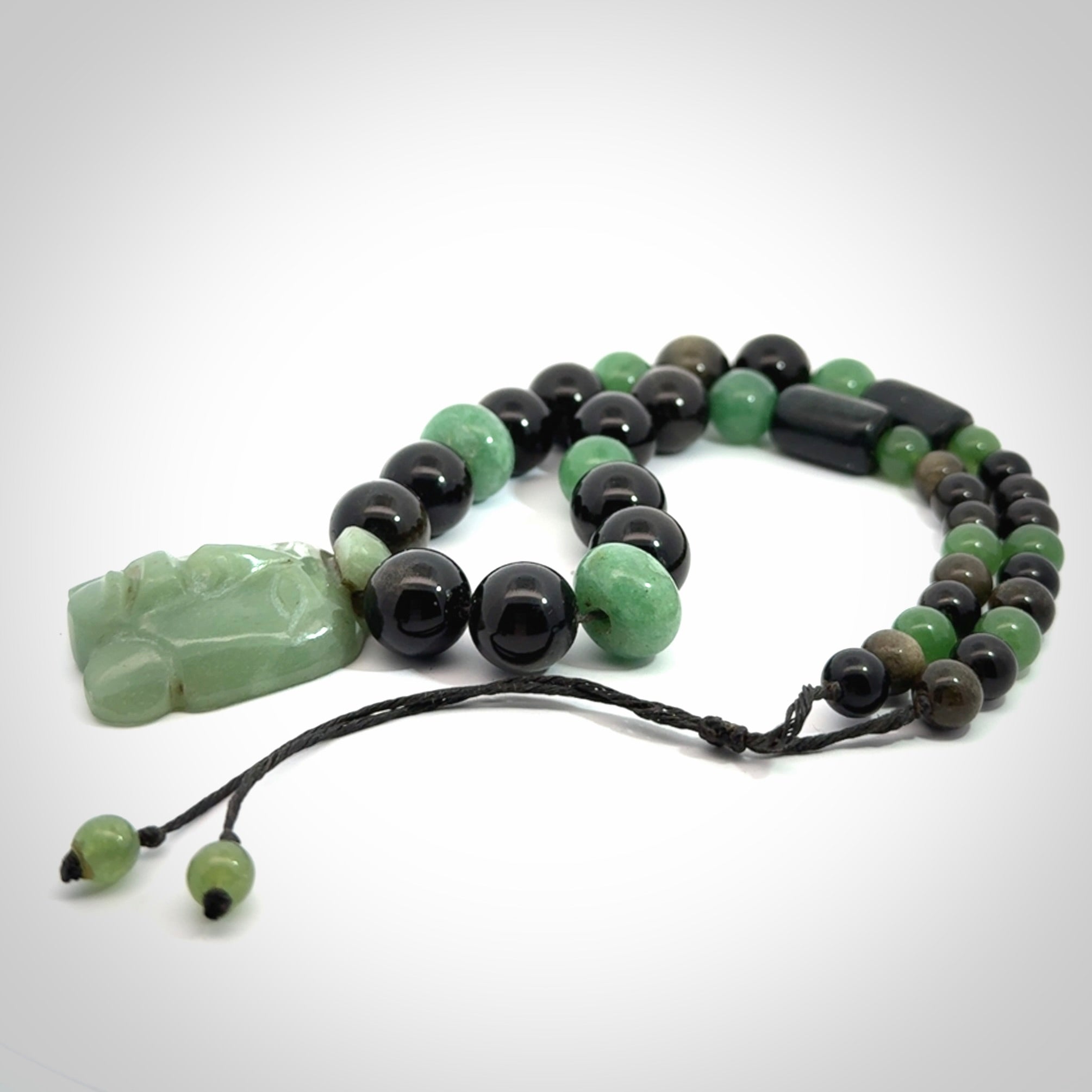 Hand made green aventurine and golden obsidian Mexican necklace