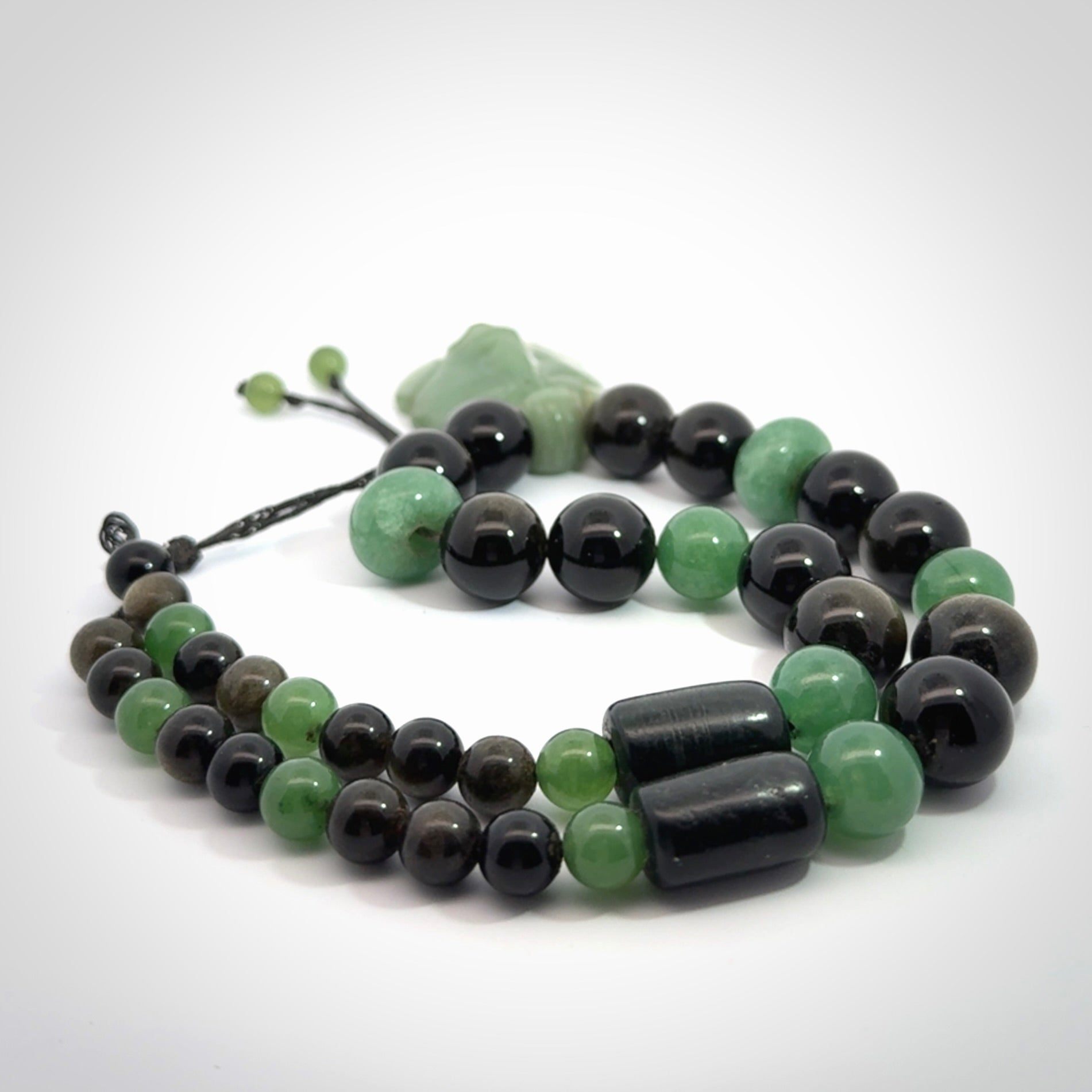 Hand made green aventurine and golden obsidian Mexican necklace