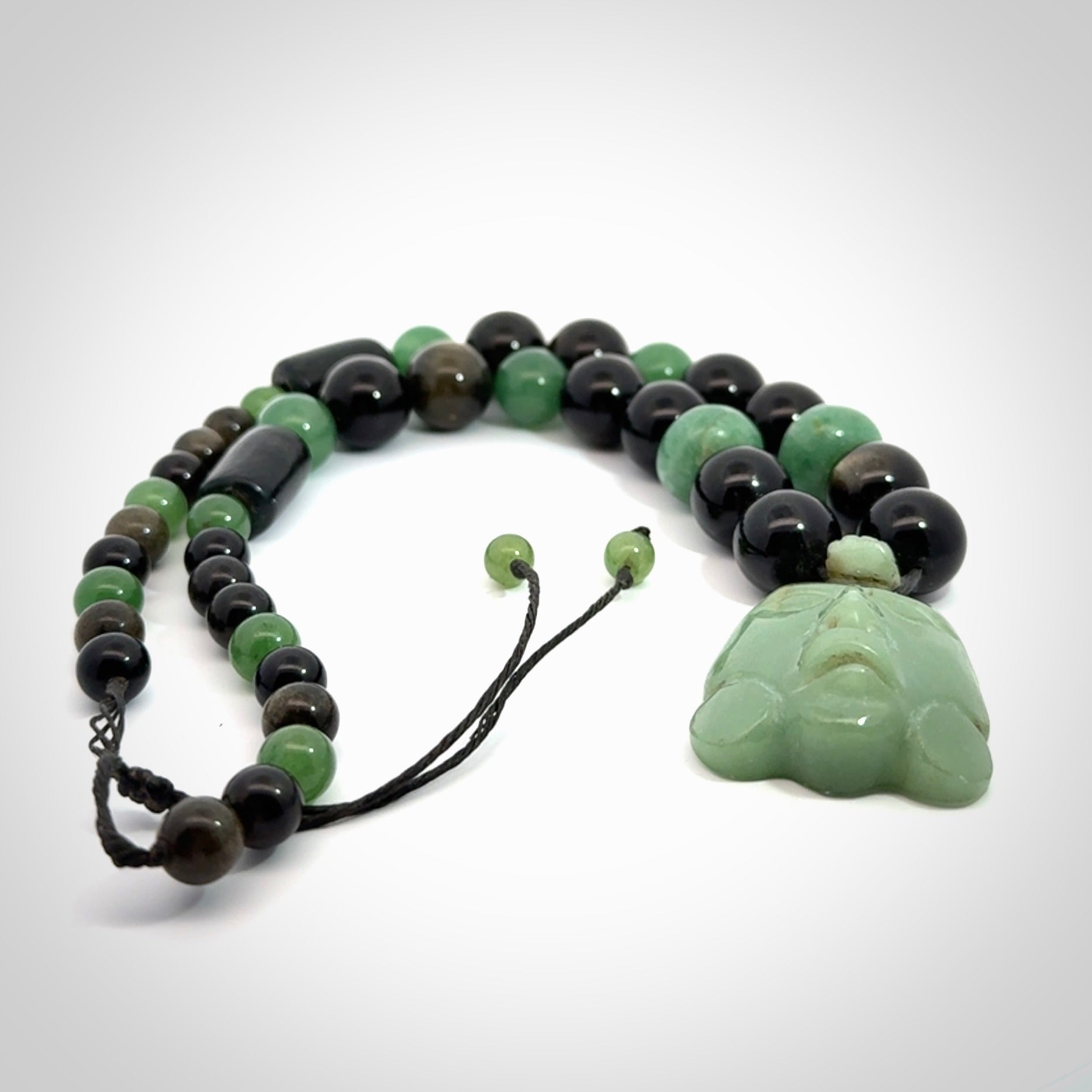 Hand made green aventurine and golden obsidian Mexican necklace