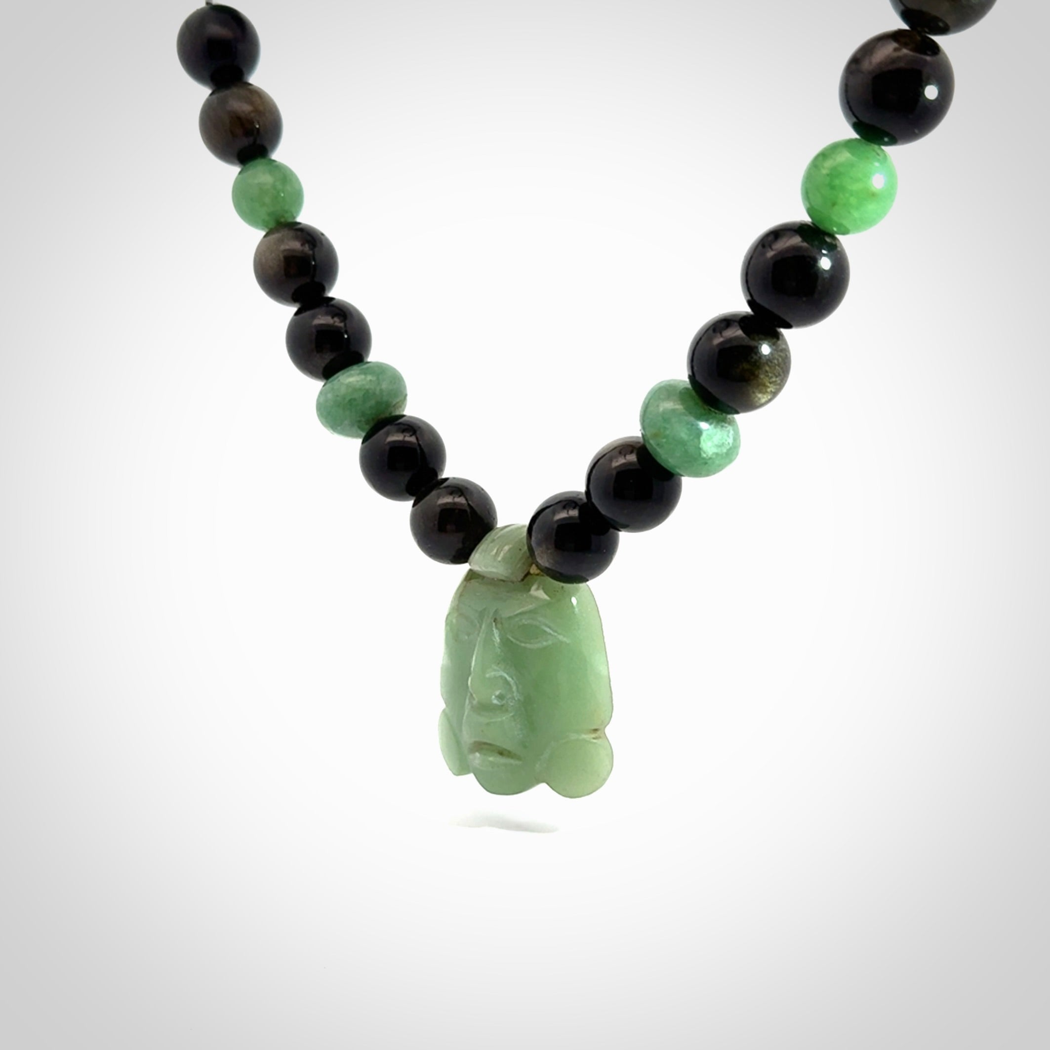 Hand made green aventurine and golden obsidian Mexican necklace