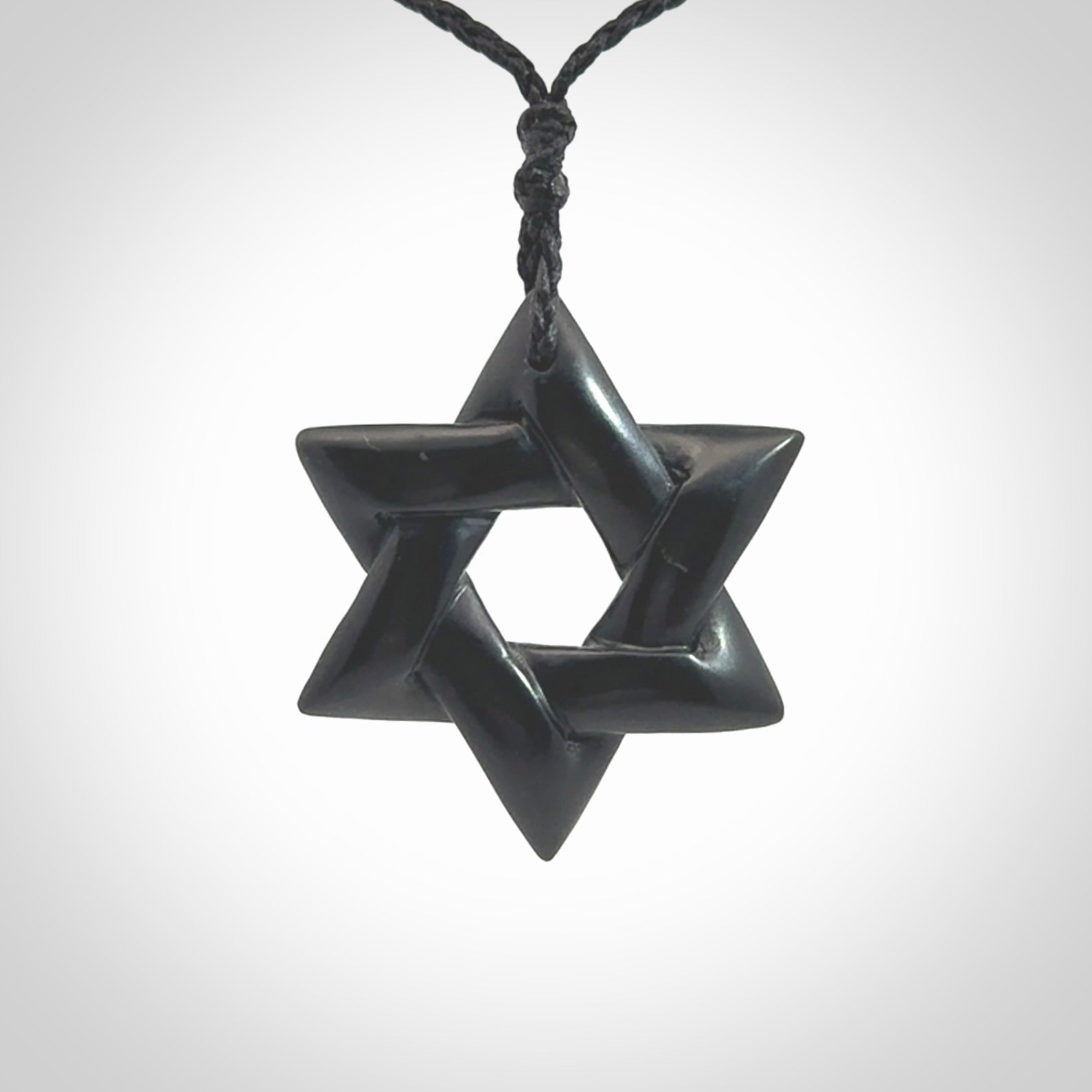 Hand carved Australian Black Jade Magen David pendant. Hand made Black Jade Star of David necklace.
