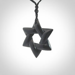 Hand carved Australian Black Jade Magen David pendant. Hand made Black Jade Star of David necklace.
