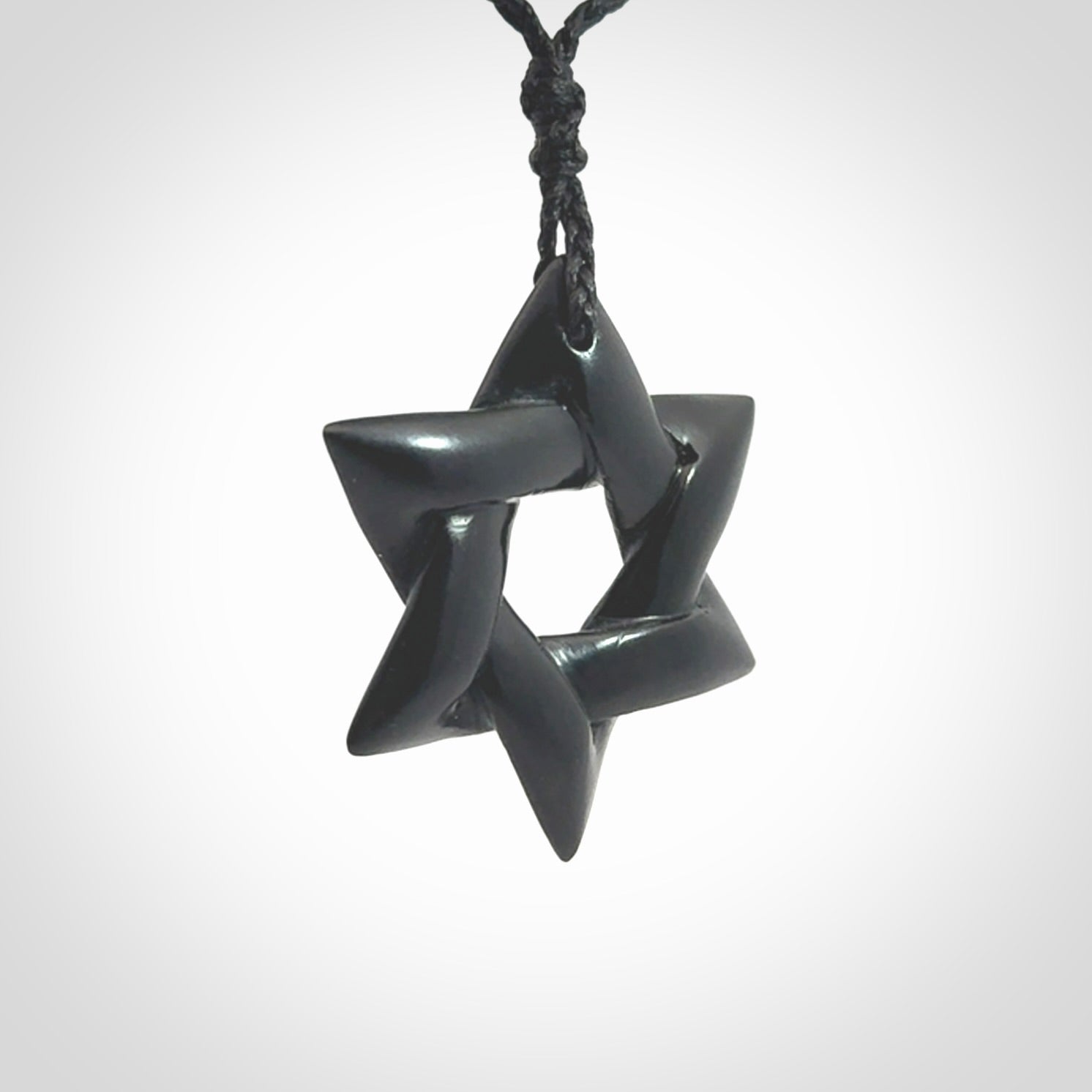 Hand carved Australian Black Jade Magen David pendant. Hand made Black Jade Star of David necklace.