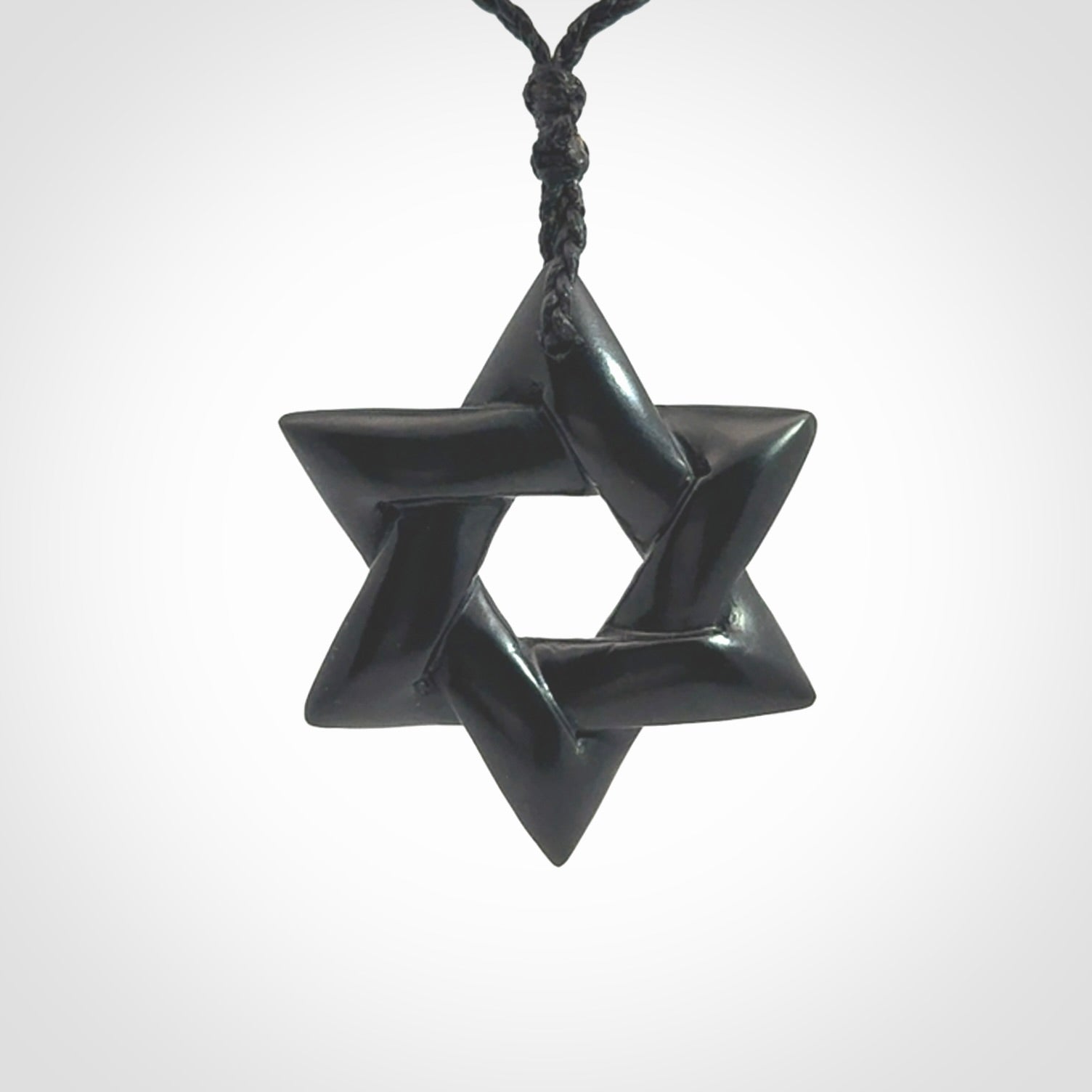 Hand carved Australian Black Jade Magen David pendant. Hand made Black Jade Star of David necklace.