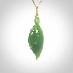 Hand carved New Zealand jade, single twist pendant. Jade twist pendant hand carved in New Zealand. Made by NZ Pacific, jade jewellery for sale online. One only hand made by Ross Crump.