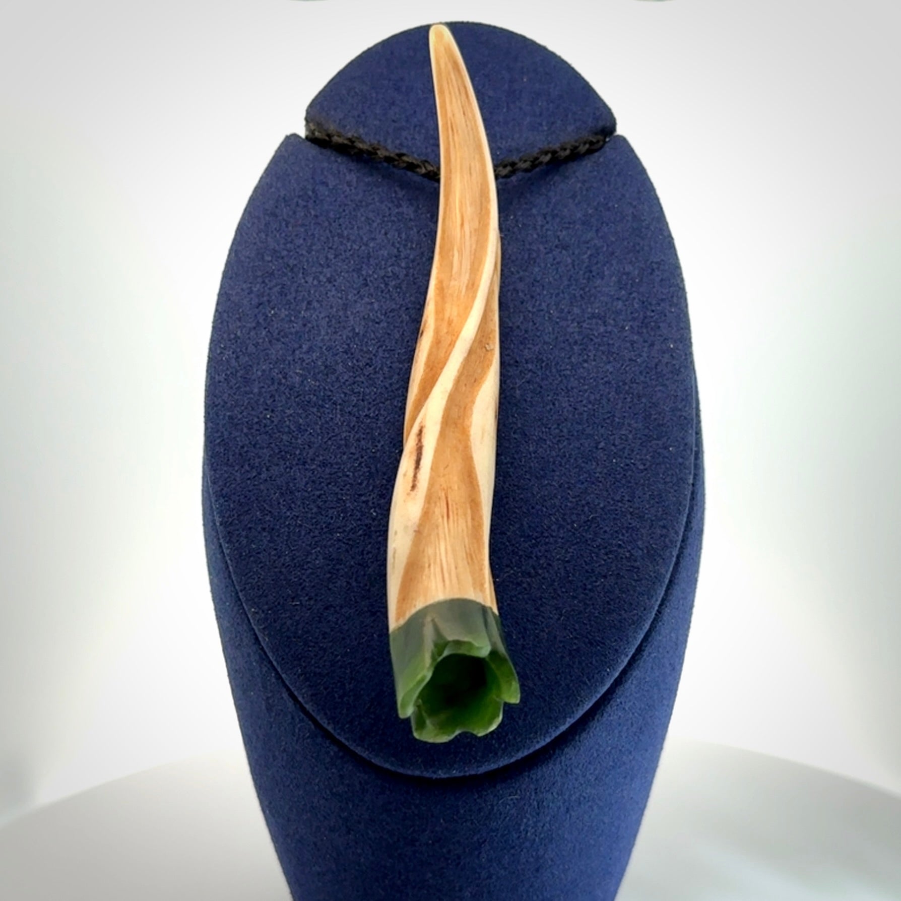 Drop pendant Hand Carved in Deer Antler and Jade
