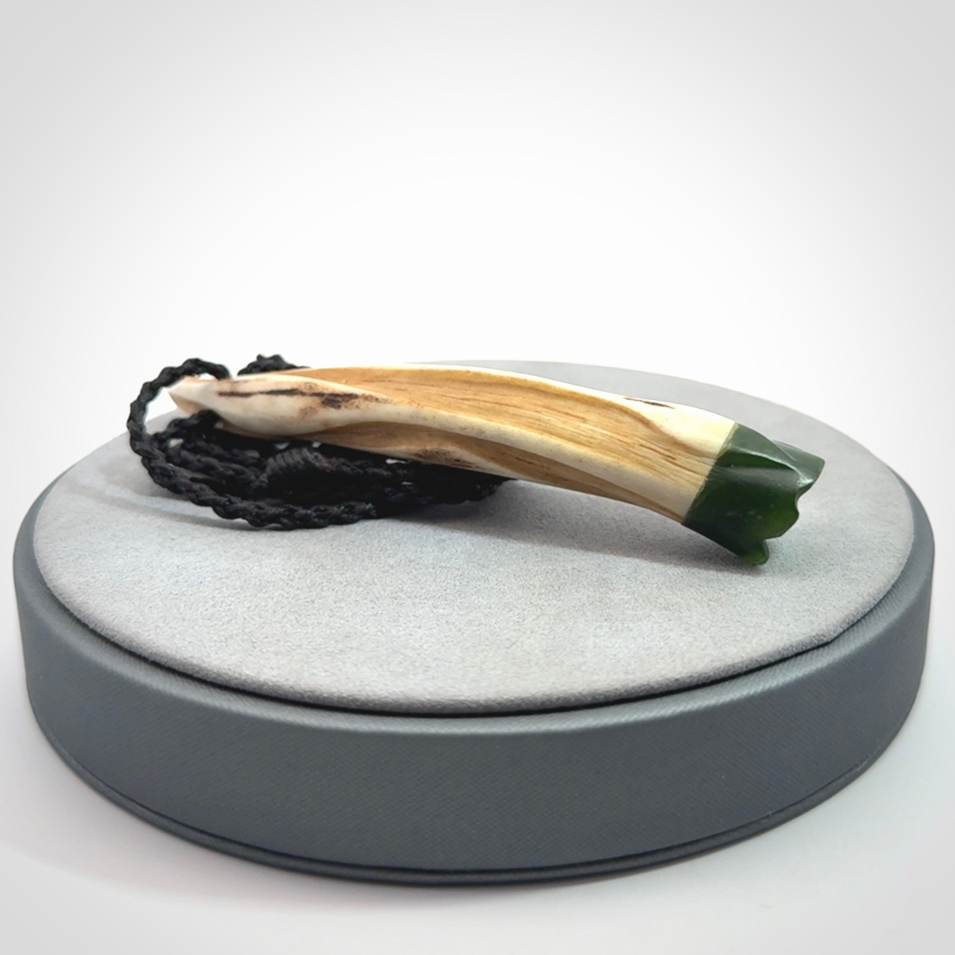 Drop pendant Hand Carved in Deer Antler and Jade