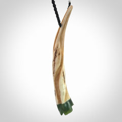 Drop pendant Hand Carved in Deer Antler and Jade