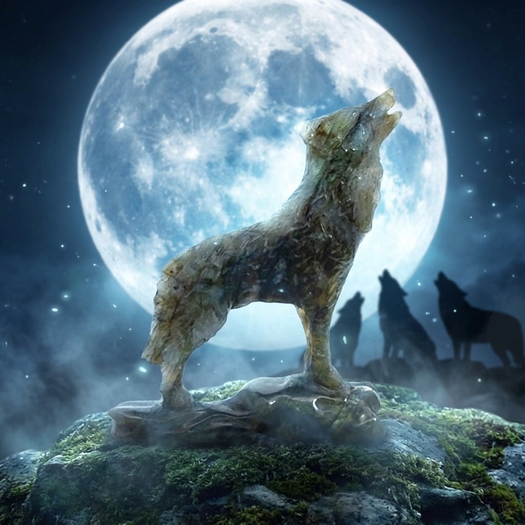 Labradorite Wolf Sculpture