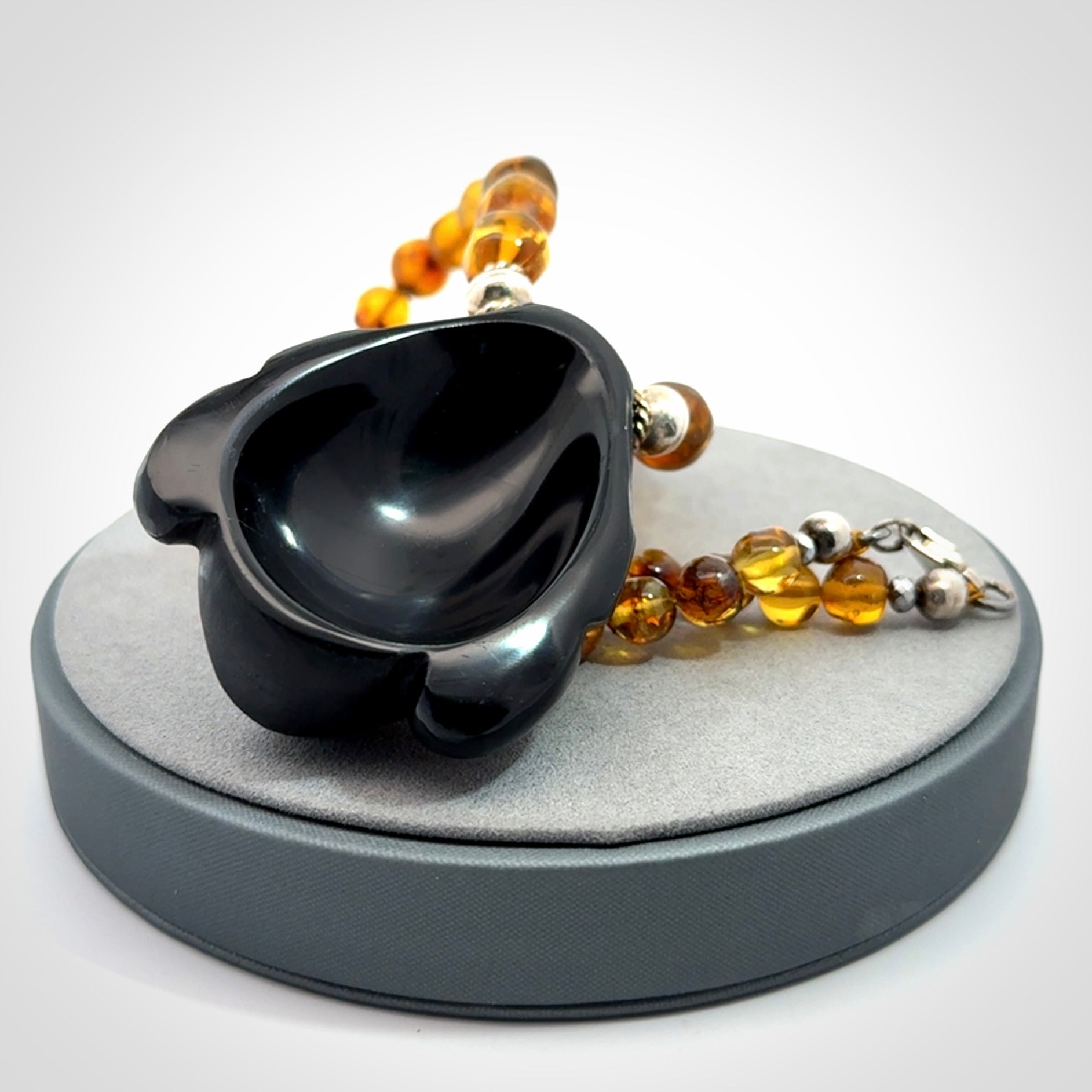Hand made amber and onynx Mexican necklace
