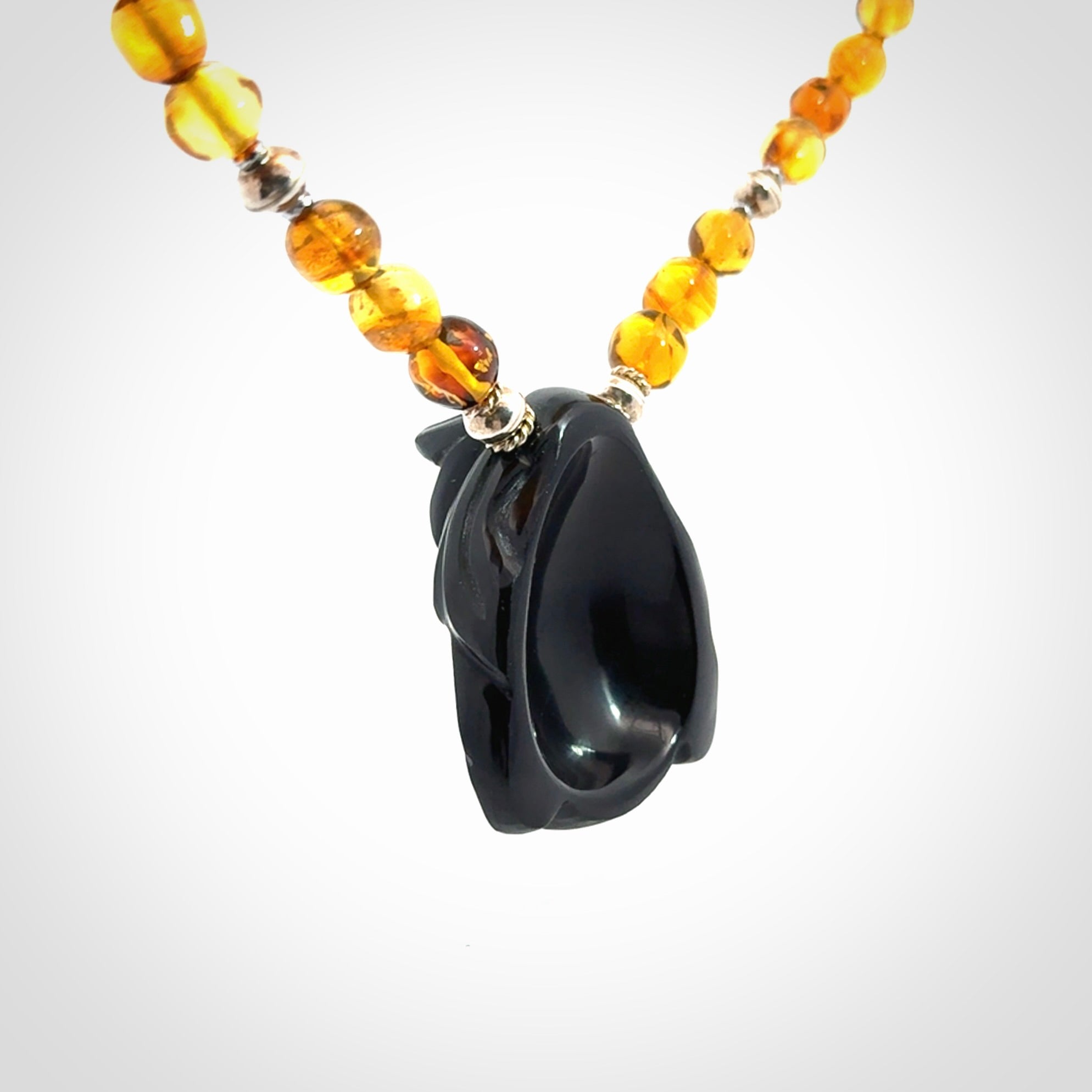 Hand made amber and onynx Mexican necklace