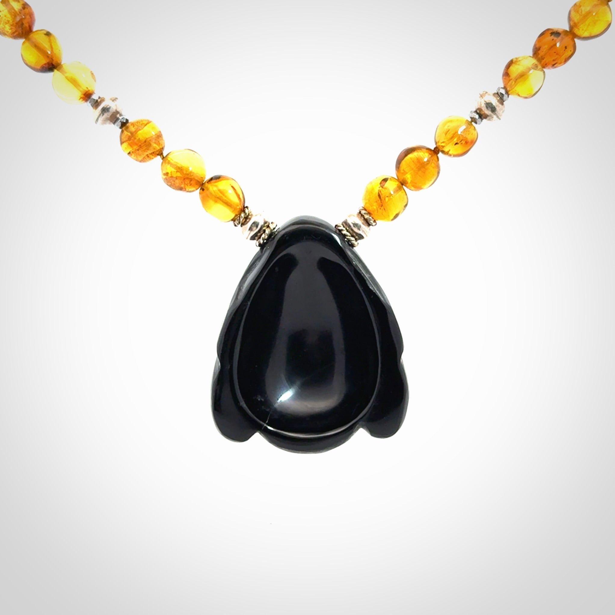 Hand made amber and onynx Mexican necklace