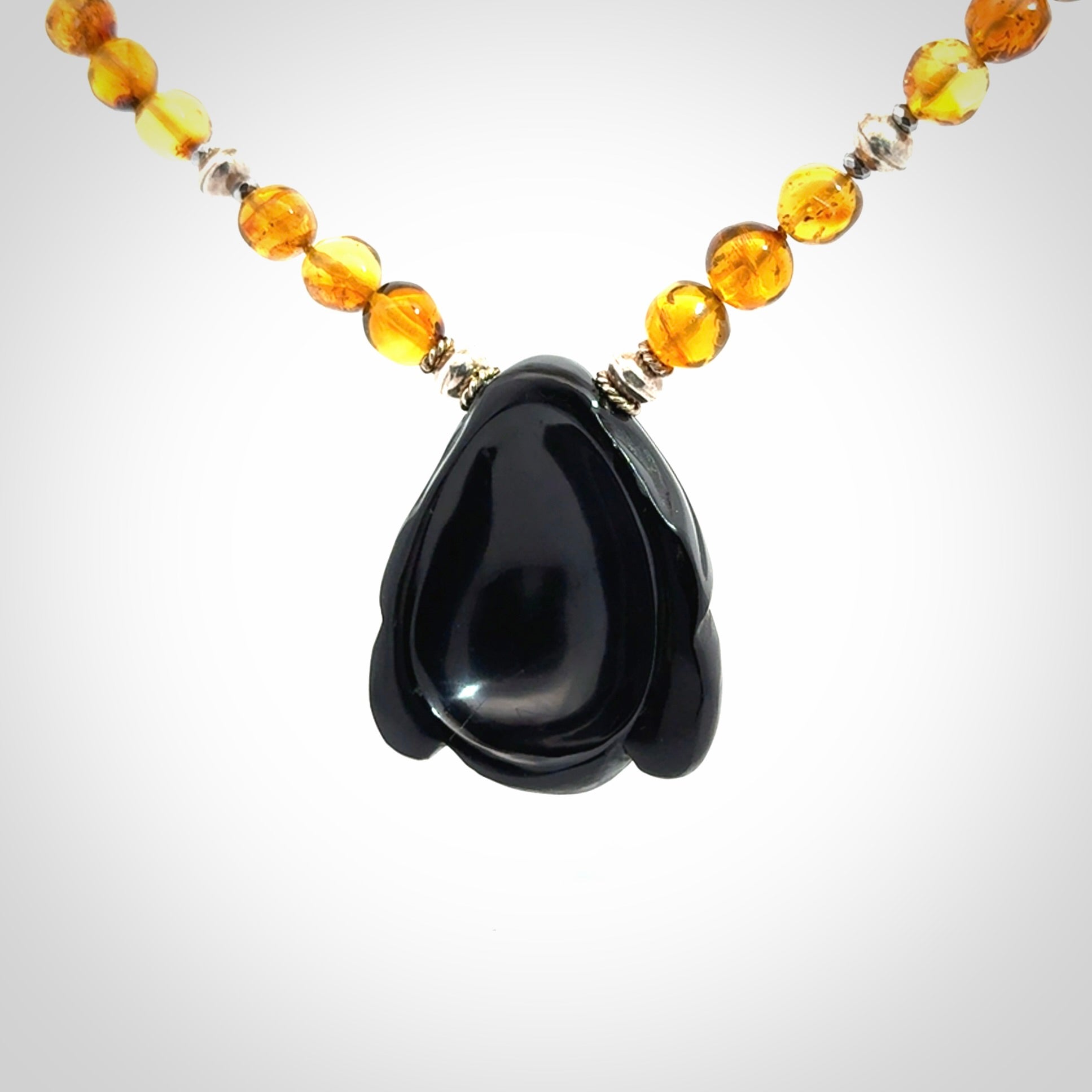 Hand made amber and onynx Mexican necklace