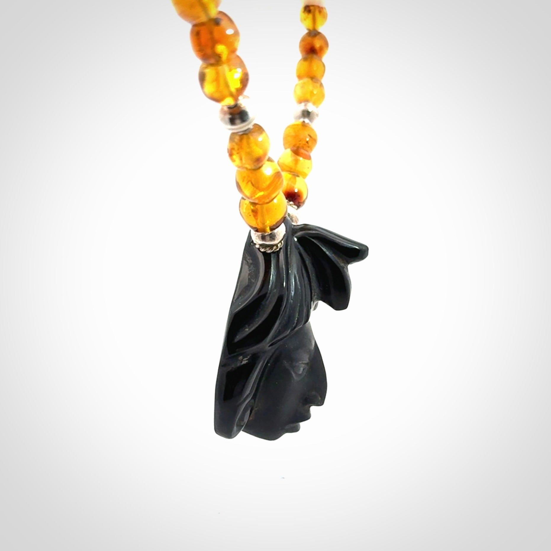 Hand made amber and onynx Mexican necklace