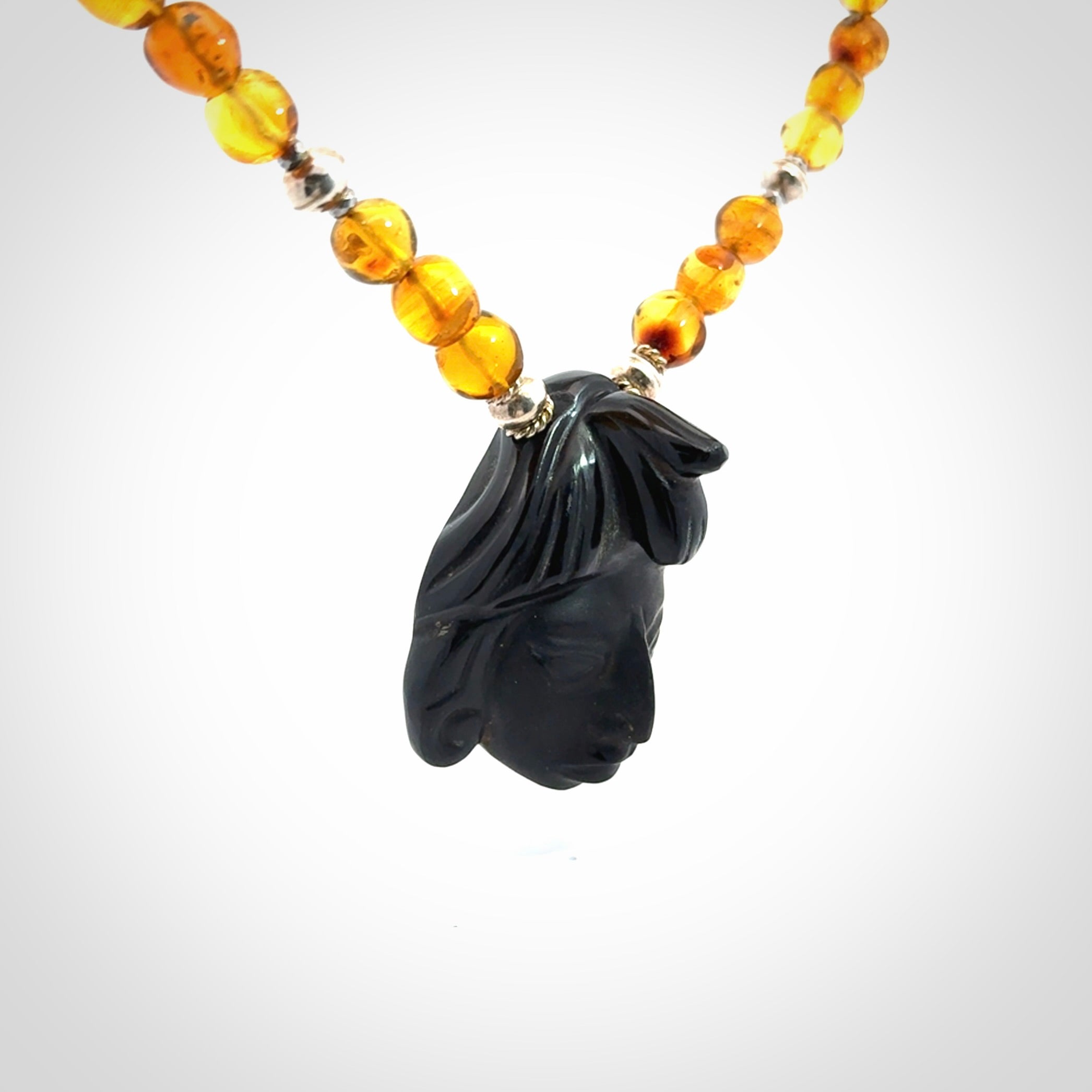 Hand made amber and onynx Mexican necklace