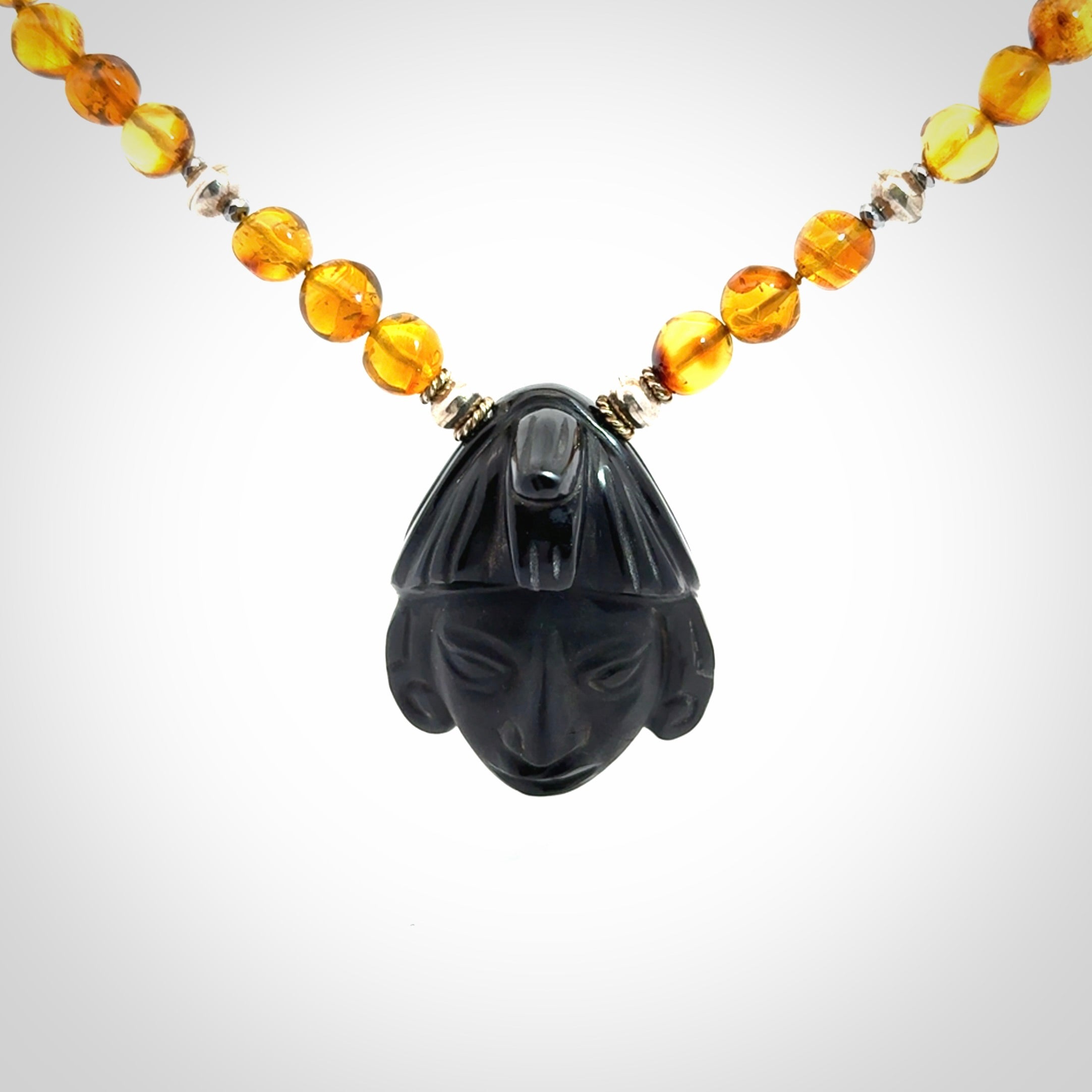 Hand made amber and onynx Mexican necklace