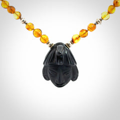 Hand made amber and onynx Mexican necklace