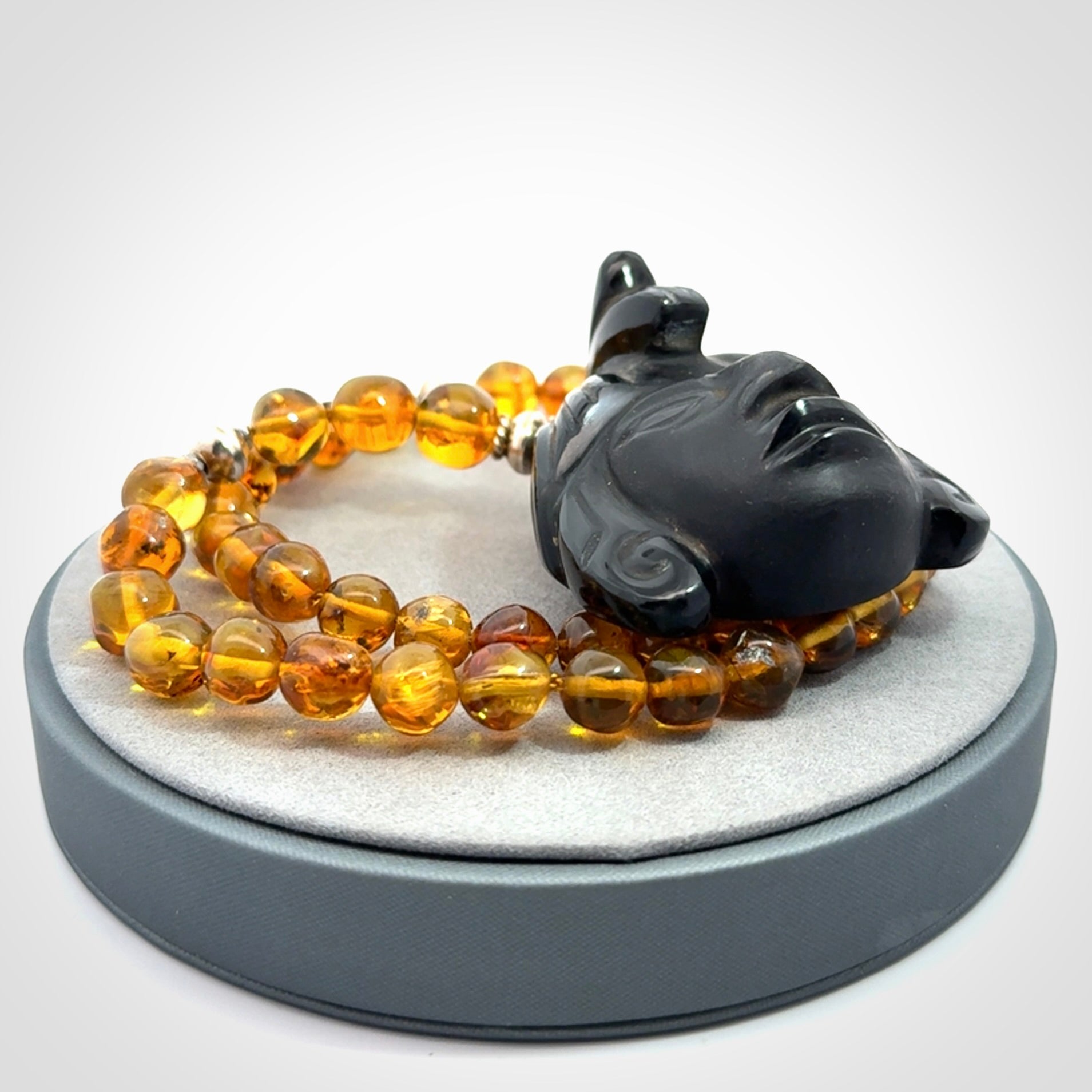 Hand made amber and onynx Mexican necklace