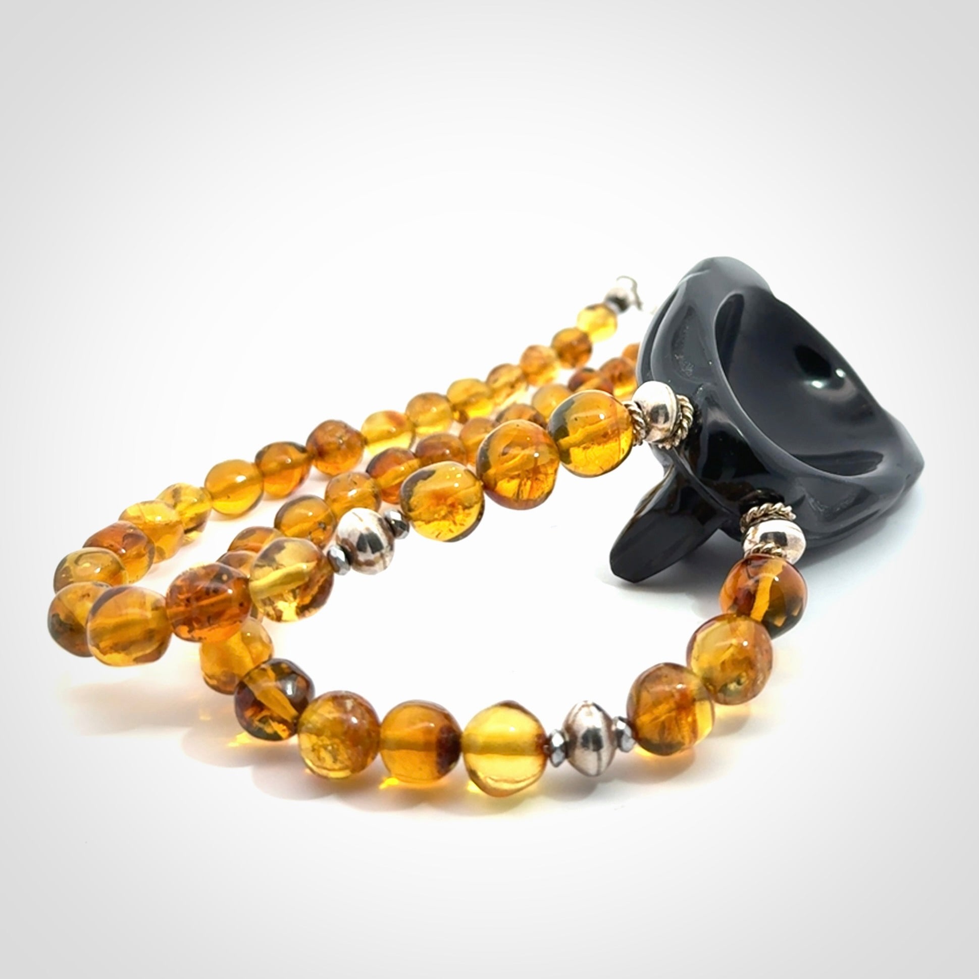 Hand made amber and onynx Mexican necklace