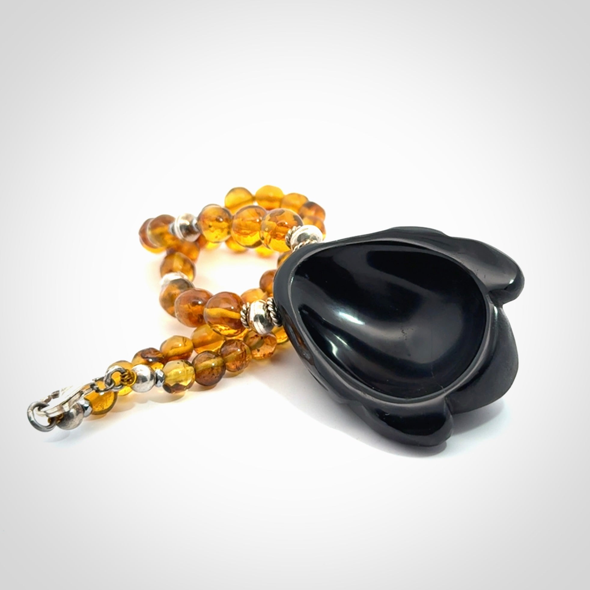 Hand made amber and onynx Mexican necklace