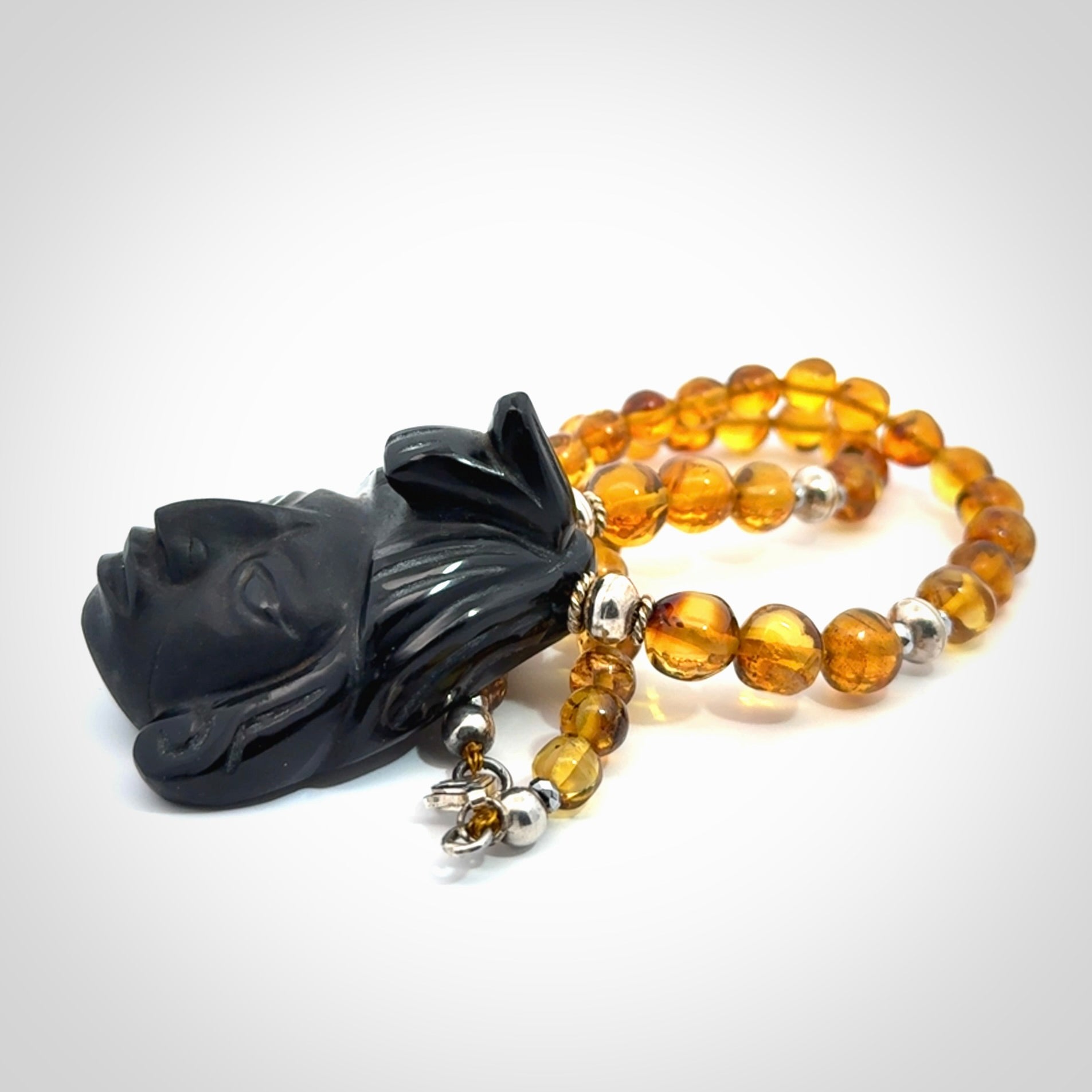 Hand made amber and onynx Mexican necklace