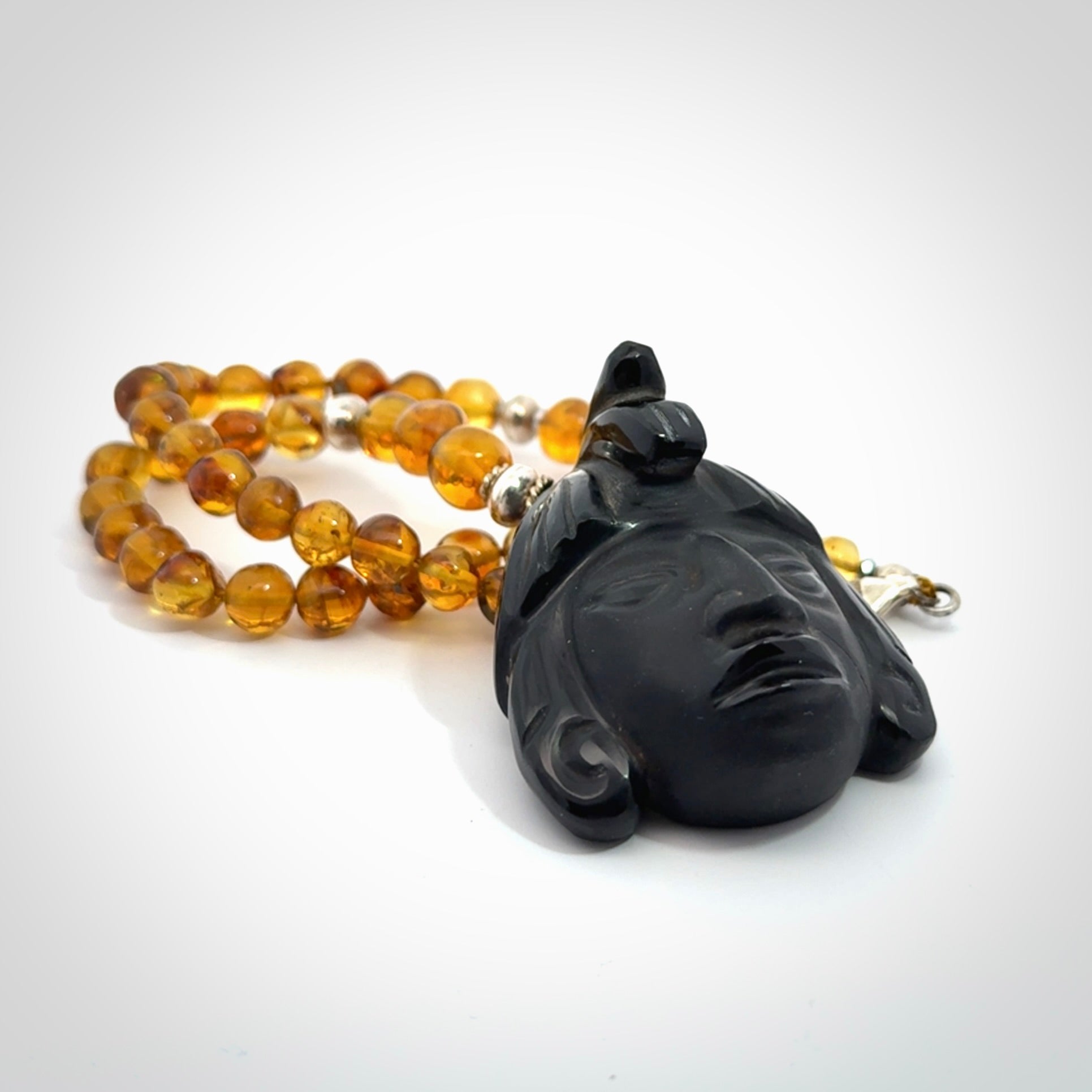 Hand made amber and onynx Mexican necklace