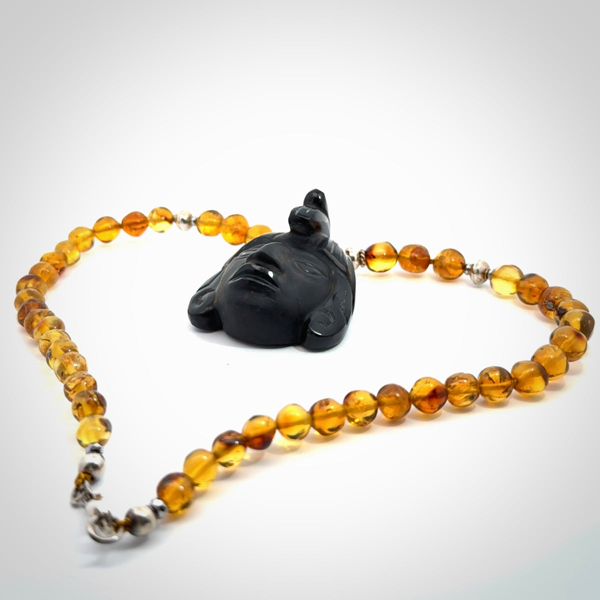Hand made amber and onynx Mexican necklace