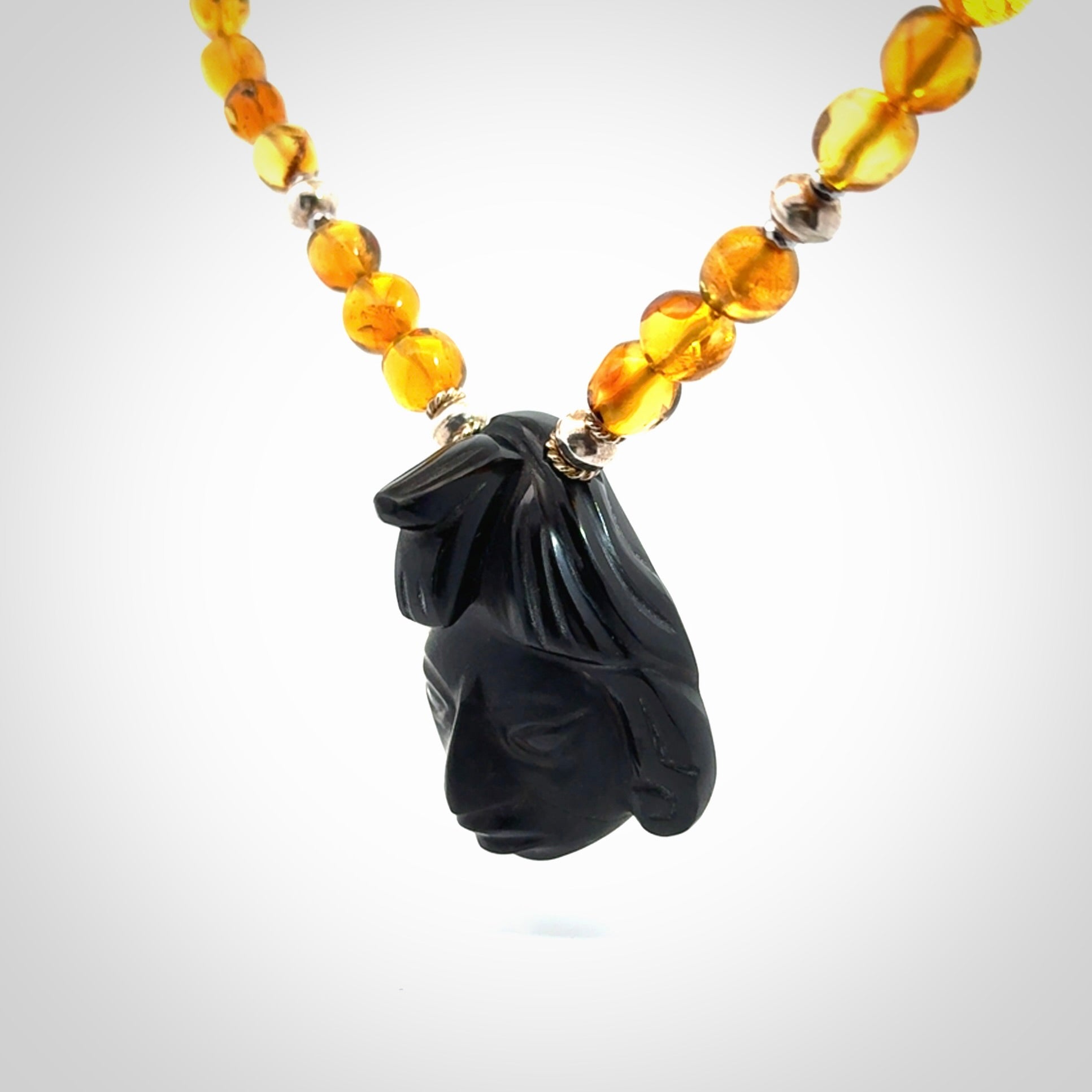 Hand made amber and onynx Mexican necklace