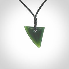 Hand carved pounamu niho, drop pendant. Jade necklace hand made in New Zealand.