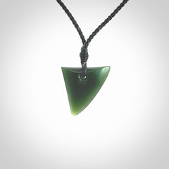 Hand carved pounamu niho, drop pendant. Jade necklace hand made in New Zealand.