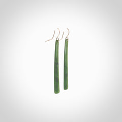Hand carved large New Zealand jade drop earrings. Made by NZ Pacific from real jade. Online jewellery for sale online by NZ Pacific. Hand carved here in New Zealand by Ric Moor.