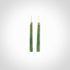 Hand carved large New Zealand jade drop earrings. Made by NZ Pacific from real jade. Online jewellery for sale online by NZ Pacific. Hand carved here in New Zealand by Ric Moor.