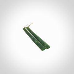 Hand carved large New Zealand jade drop earrings. Made by NZ Pacific from real jade. Online jewellery for sale online by NZ Pacific. Hand carved here in New Zealand by Ric Moor.