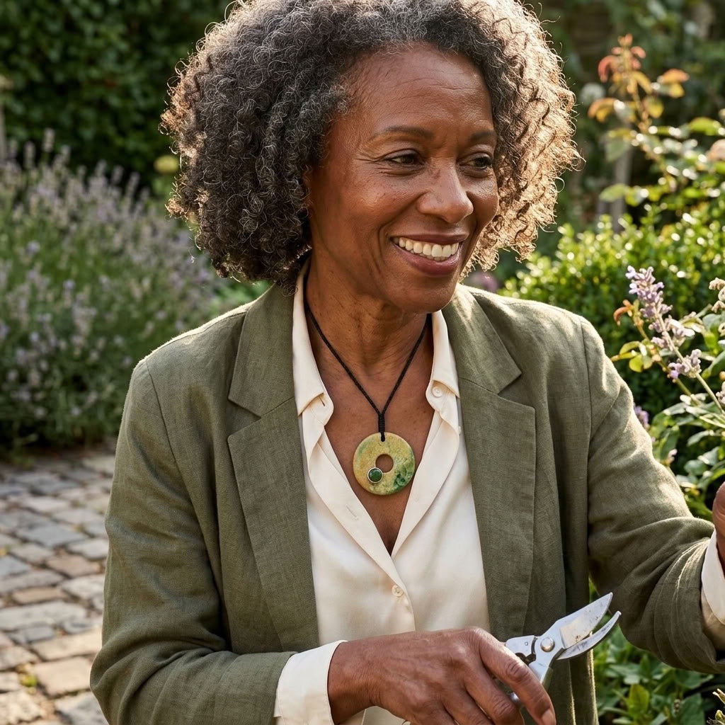 Woman wearing jade pendant