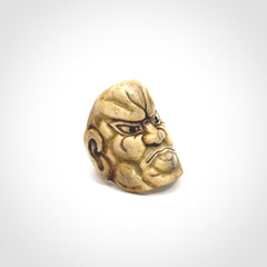 Hand carved Ni-Oh mask ring. Made from Red Deer antler in New Zealand. Unique Ni-Oh temple guardian ring hand made from deer antler by master bone carver Fumio Noguchi. Spectacular collectable work of art, made to wear. One only ring, delivered to you with express courier.