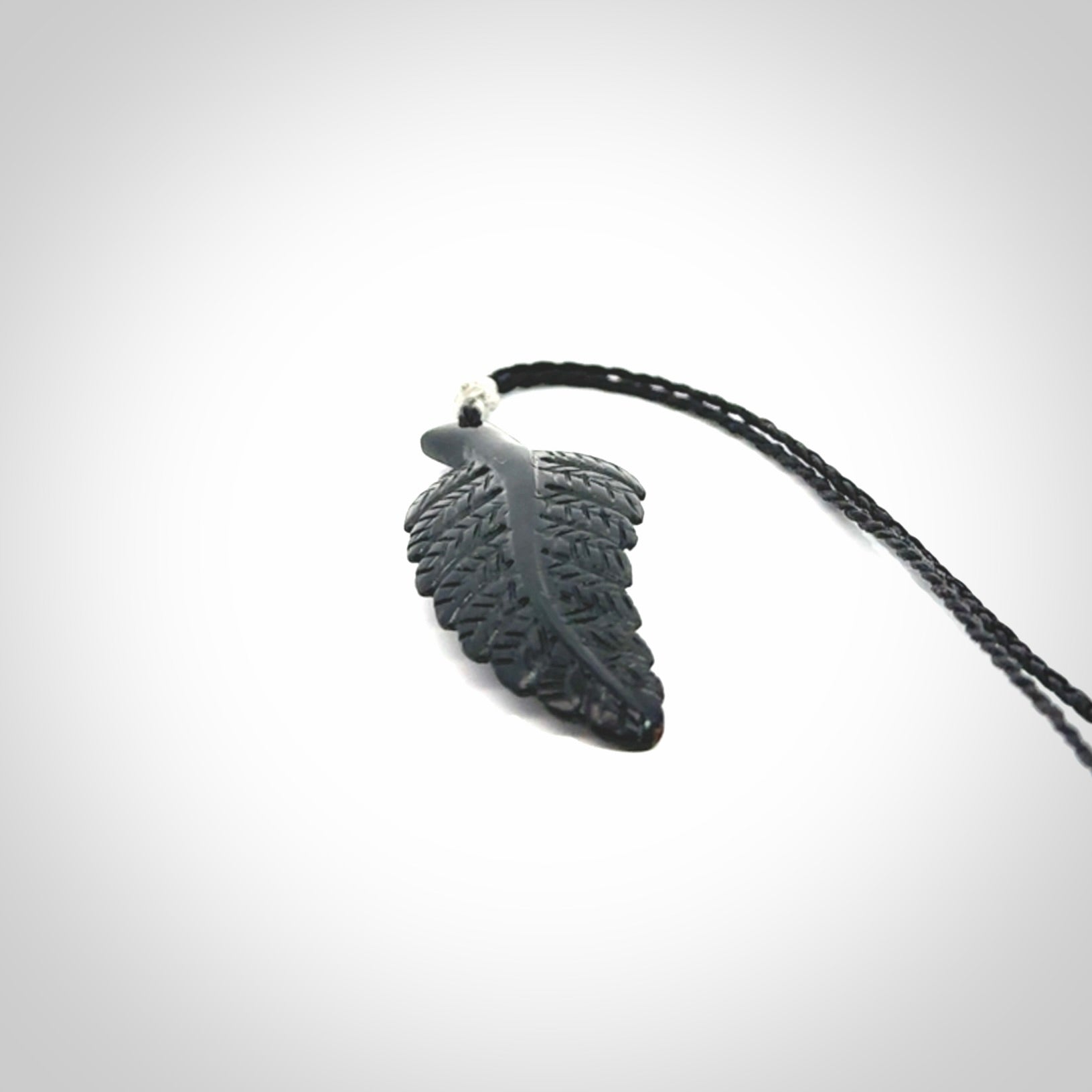 Hand carved black fern pendant. Handmade by NZ Pacific. Black fern necklace, jewellery from Australian black jade.