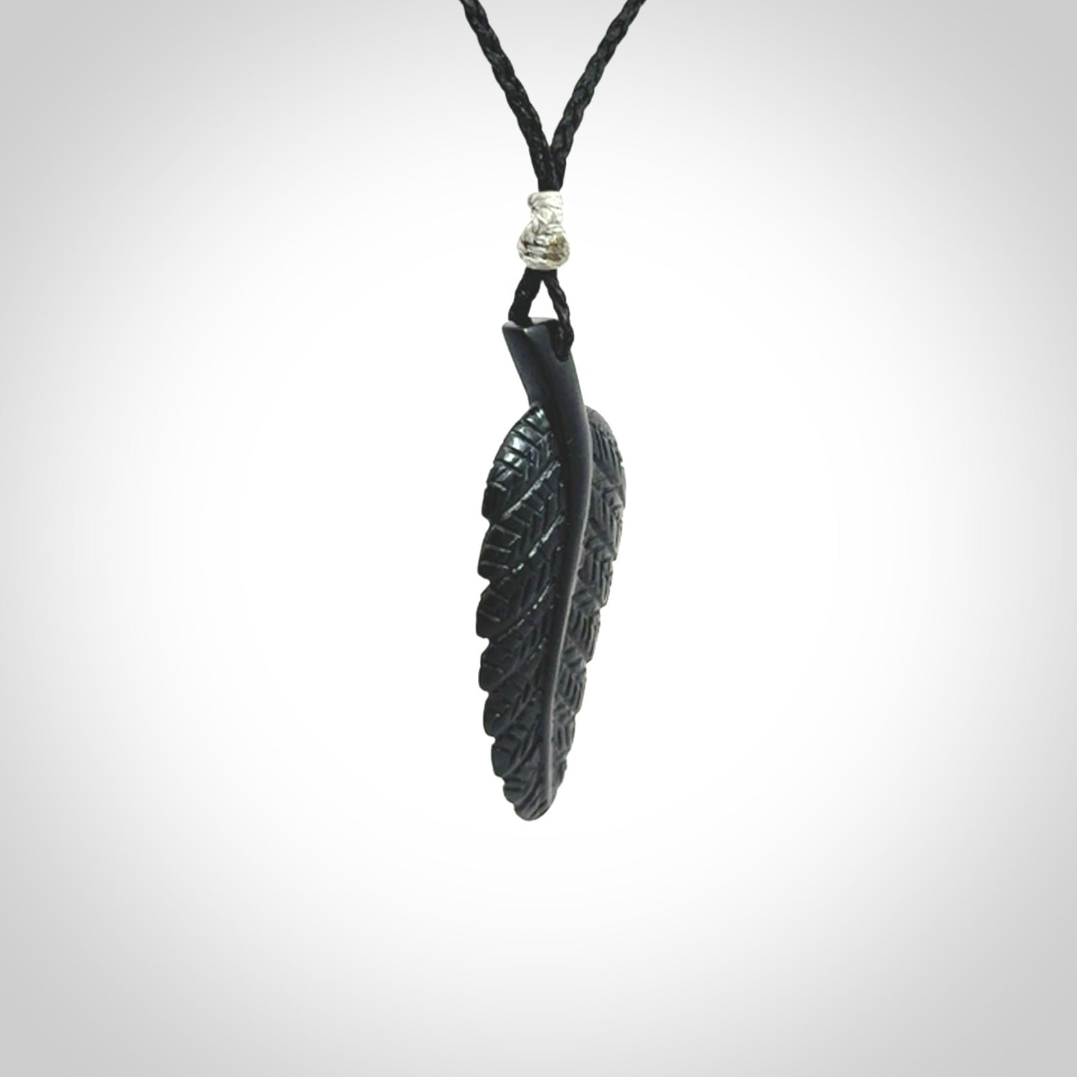 Hand carved black fern pendant. Handmade by NZ Pacific. Black fern necklace, jewellery from Australian black jade.