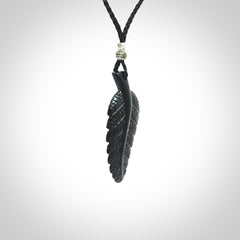 Hand carved black fern pendant. Handmade by NZ Pacific. Black fern necklace, jewellery from Australian black jade.