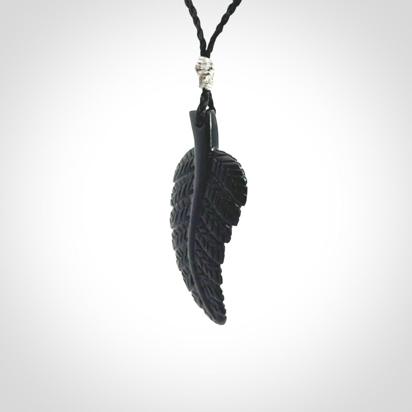 Hand carved black fern pendant. Handmade by NZ Pacific. Black fern necklace, jewellery from Australian black jade.
