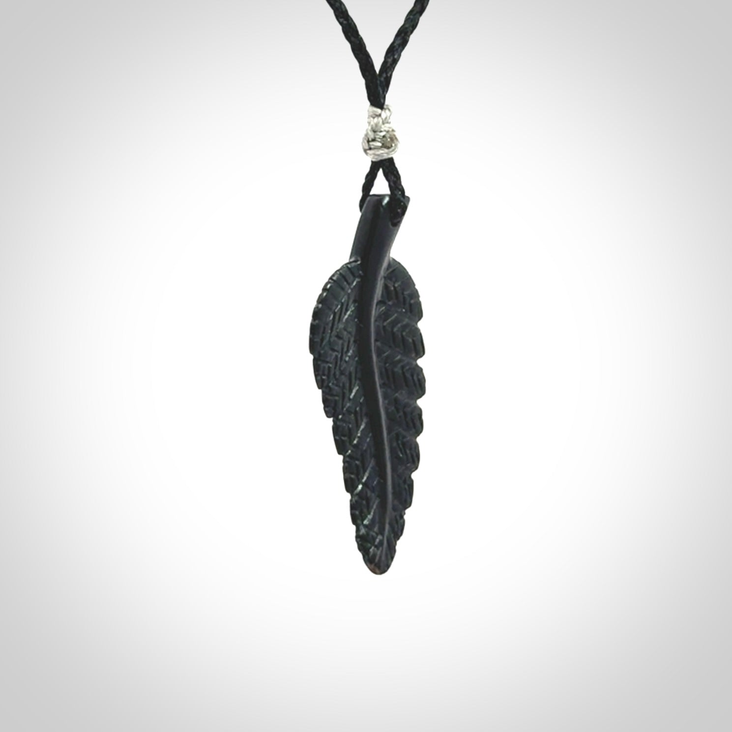 Hand carved black fern pendant. Handmade by NZ Pacific. Black fern necklace, jewellery from Australian black jade.